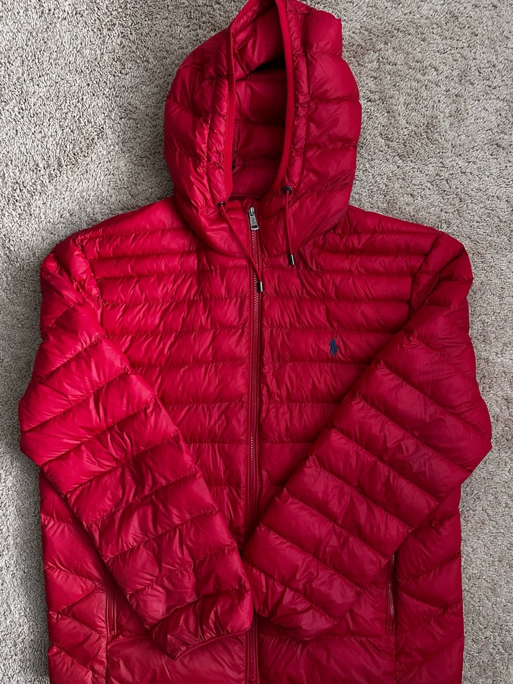 Polo Ralph Lauren Mens Colden Packable Hooded Puffer Jacket Size L Red